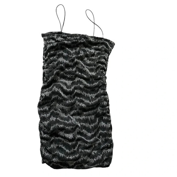 Topshop women's size 6 spaghetti strap black and silver tight dress - Picture 2 of 4